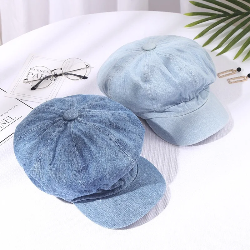 Women denim ivy cap peaked cap cowboy hat jean summer newsboy beret hat