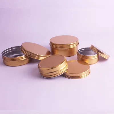 
50ml 60ml 100ml 150ml round shape gold nice can portable cosmetic cream packing aluminum metal jar container wholesale cosmetic 