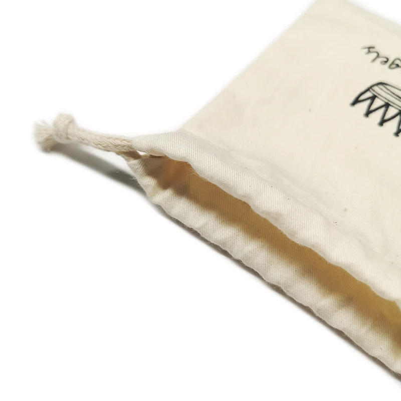 Custom Logo Printed Cotton Drawstring Pouch Bag for Jewelry Packaging
