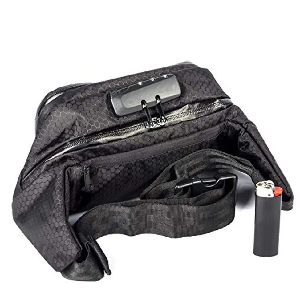 100% Odor Smell Proof Fanny Pack Waist Bag Carbon Fiber Lined with Combo Lock Embroidered Zipper & Hasp Water Proof Unisex Auton