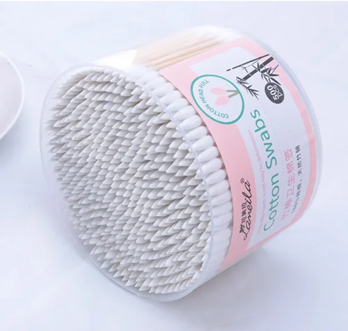 500pcs per box bamboo cotton swabs in round box