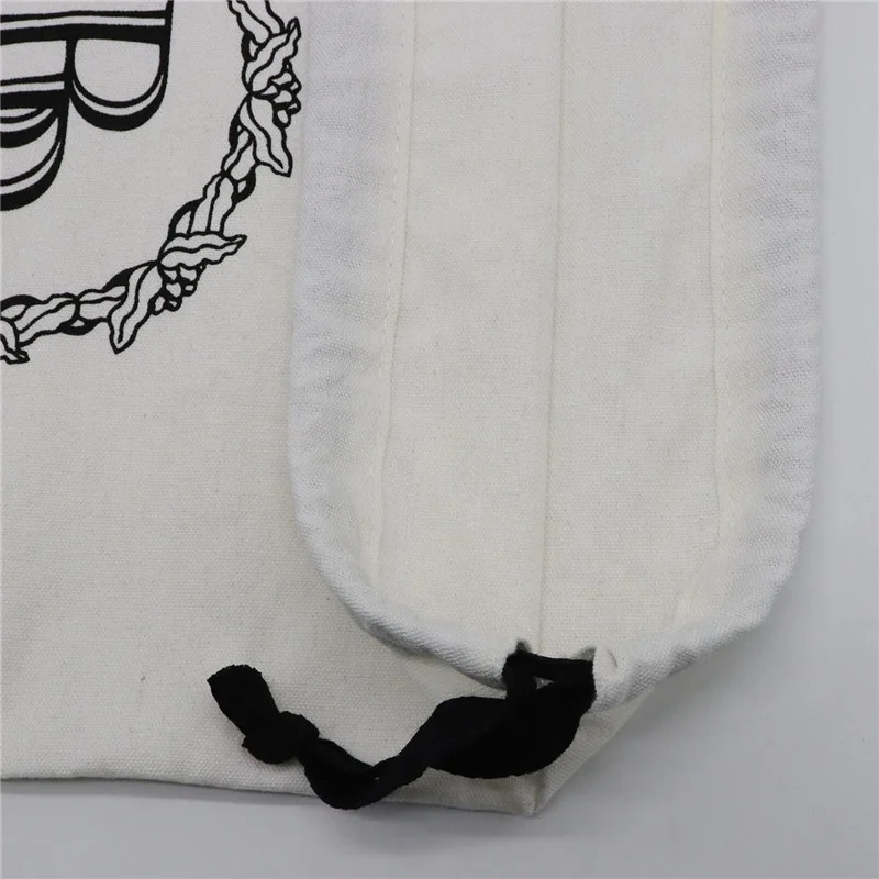 
White Cotton Flannel Drawstring Bag With Black String 