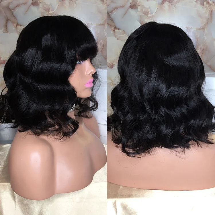 Qing Dao Shy Hair Wig 150% Density Body Wave Bob Natural Hair Wig With Bang Short Wigs For Black Women