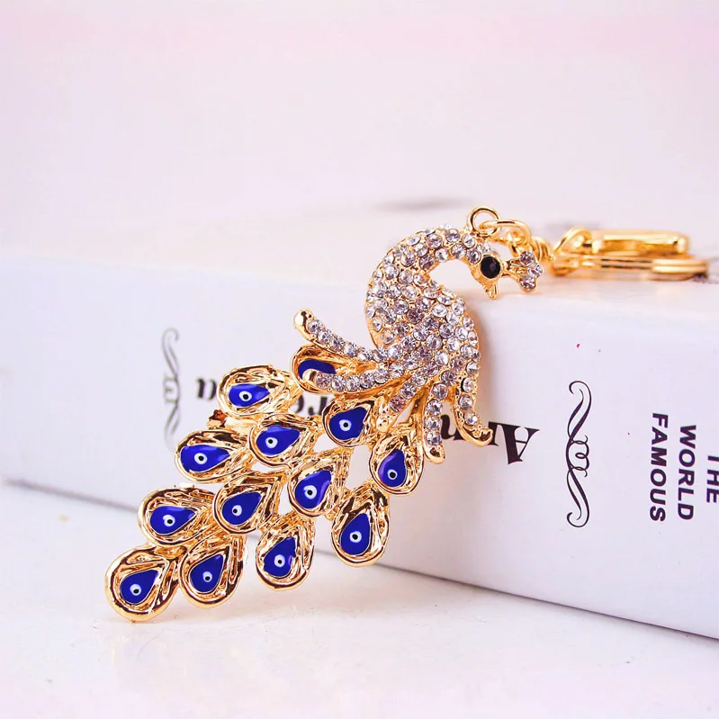 Promotional Peacock Rhinestone Crystal Keychain Crystal peafowl eye of the devil key ring