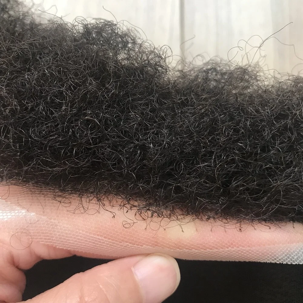 Afro Toupee for Black Men Human Hair Swiss Lace Man Weave Balding Mens Custom Hair Unit 8x10inch Male Hair 1/1b