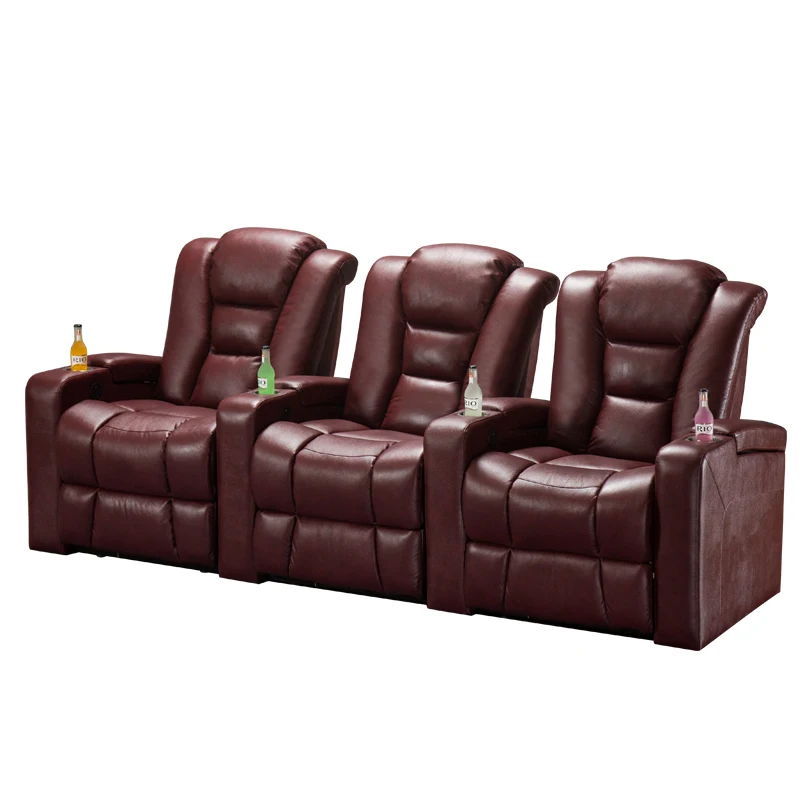 3 Pieces Air Leather, Electric Reclining Home Theater Chairs