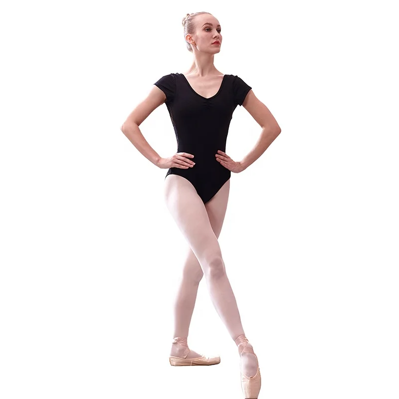 JW adult low lace back sexy ballet short sleeve dancewear adult black ballet leotard