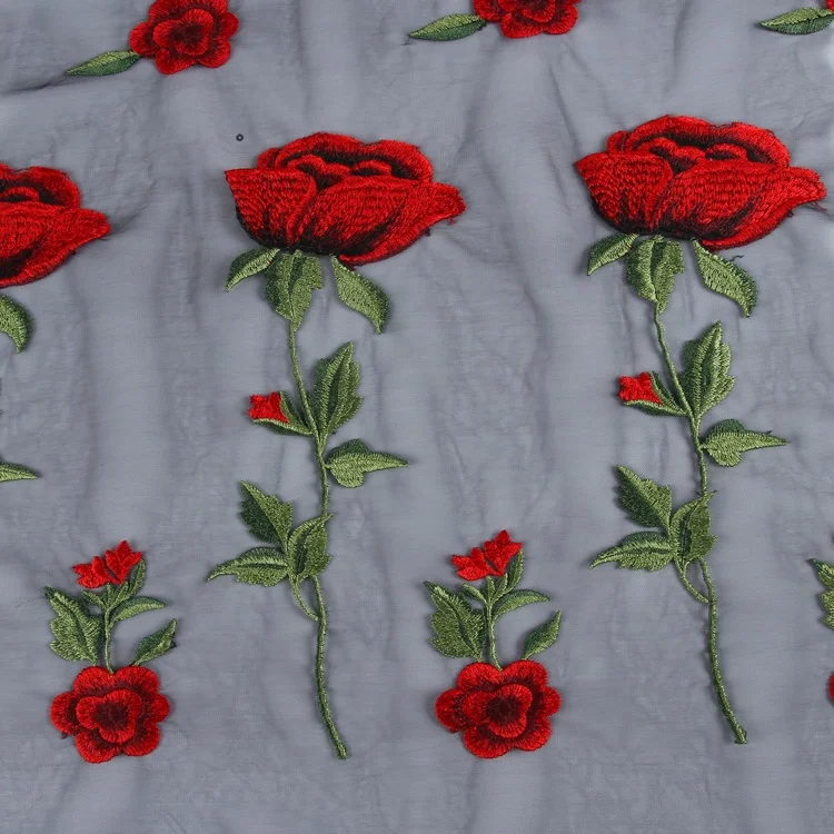 Tulle Embroidered Fabric for Dresses Most Popular Rose Design Cheap Mesh Lace Mesh with Double Border Embroidery Fashion 1 Yards