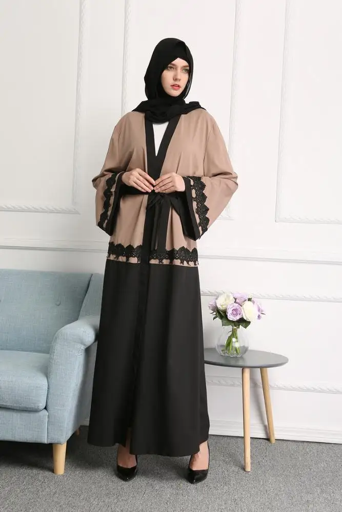Promotional Fancy Ladies Black Polyester Abaya Turkish Coat Style Abaya
