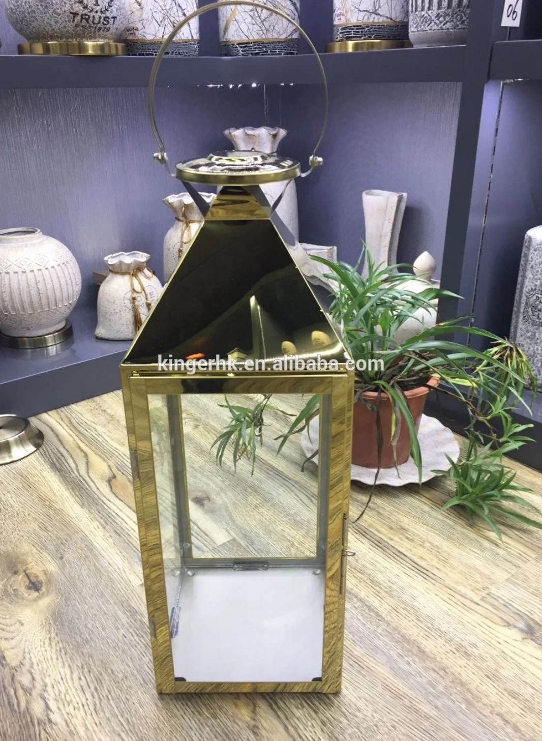 
Stainless steel glass gold hanging lantern metal candle holder wedding decor 