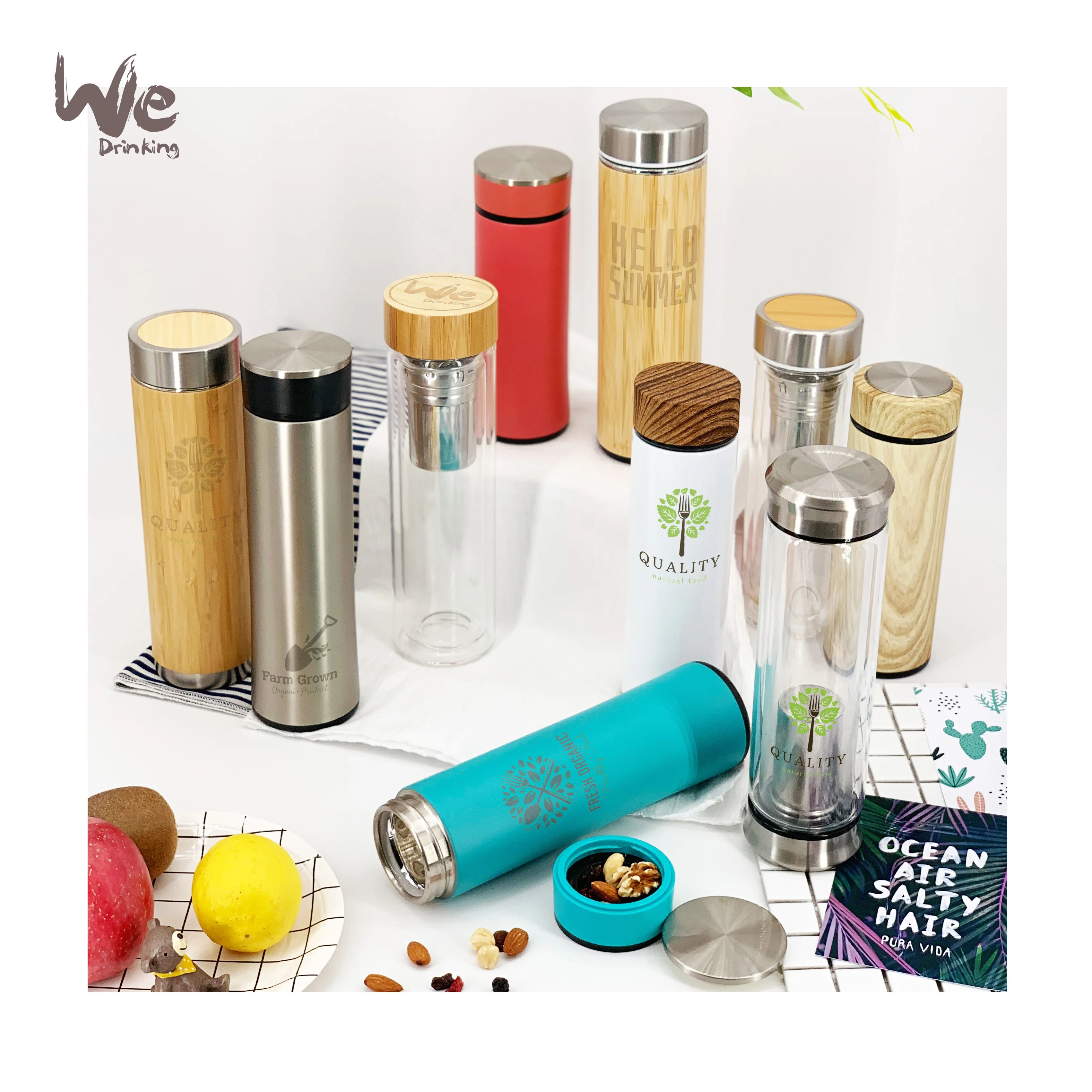 GS07-B 480ml 17oz  No Minimum Leakproof BPA Free Double Wall Glass Fruit Infuser Water Bottle