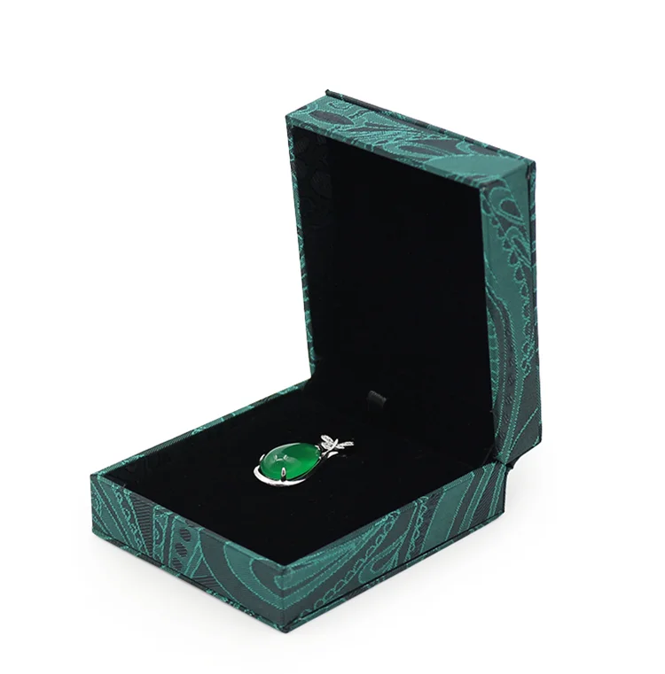 Wholesale wenzhou green fashion brocade cloth jewelry box chain necklace gift wrap box for ring
