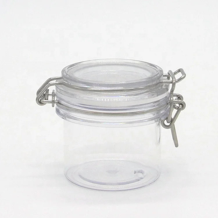 cosmetic plastic clip top airtight 40ml 60ml 80ml 120ml pet kilner jar with gasket spoon
