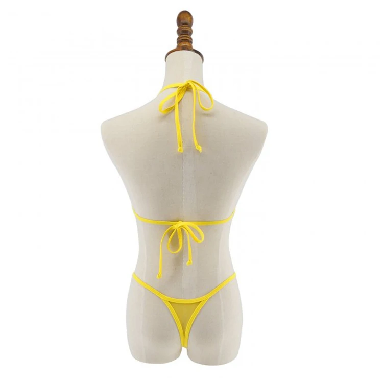 Wholesale Custom Womens Sexy Mesh Yellow Bikini Black Two Pieces Swimwear