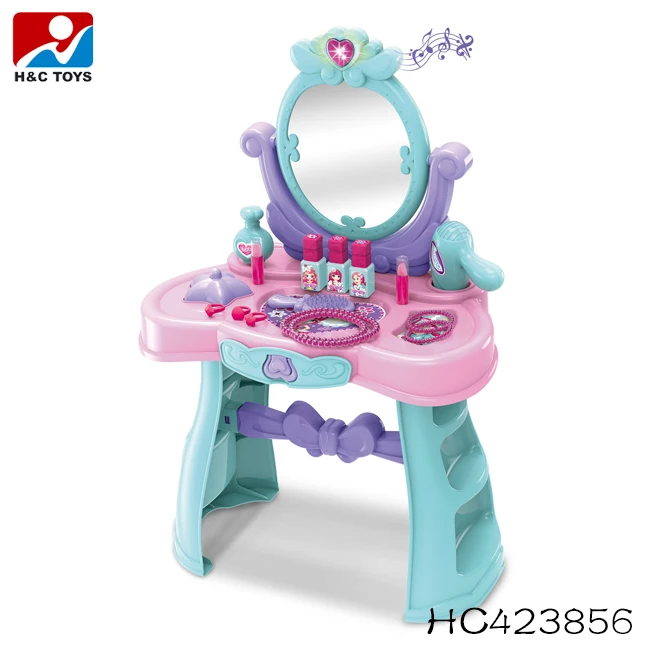 Girls plastic induction makeup desk set toy with light and music kids dressing table