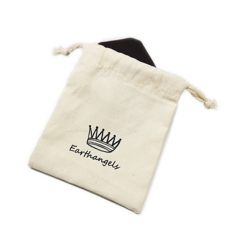 Custom Logo Printed Cotton Drawstring Pouch Bag for Jewelry Packaging
