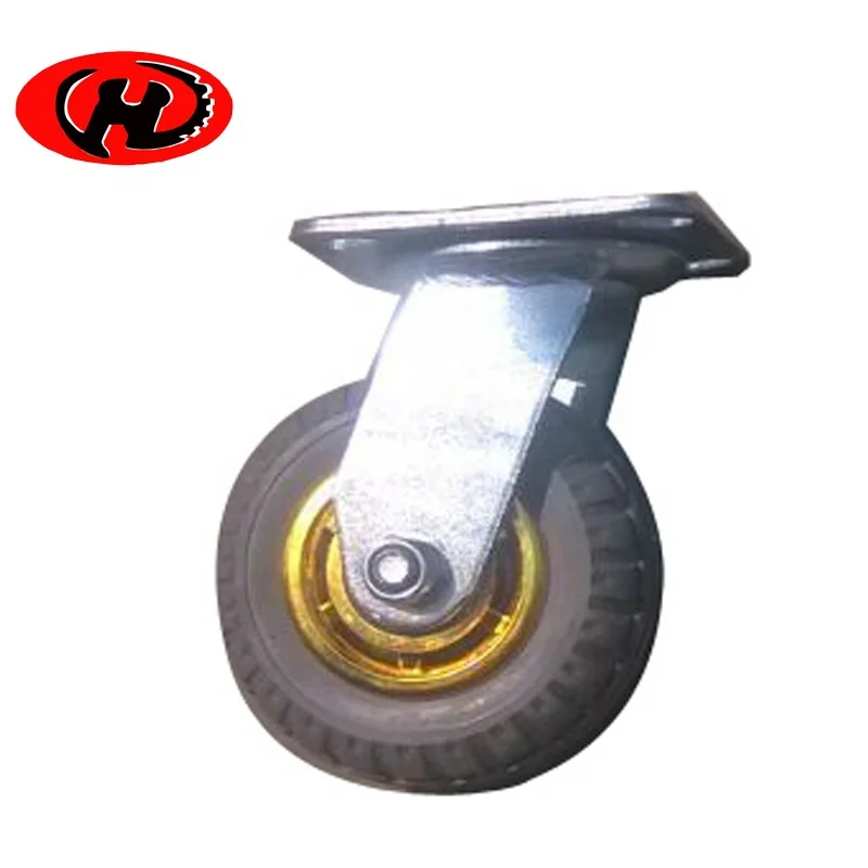 High elasticity gray rubber shock absorbing mute wheel  Grey High Elastic Rubber Casters with golden rim