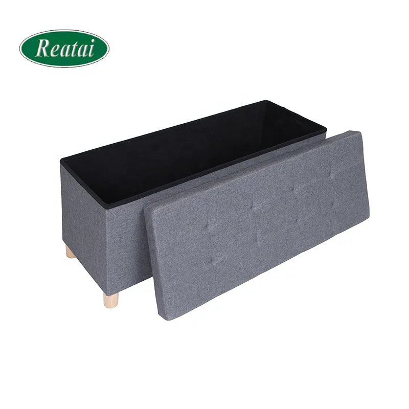 BSCI Factory Dark Grey Indoor Folding Foot Rest Stool Storage Linen Chest Ottoman Bench Folding Storage Ottoman with Tray