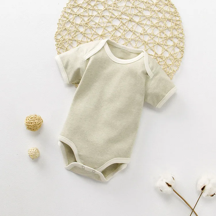 
Customized OEM Organic Cotton Newborn Baby Clothes Blank color Yarn Dye Striped Baby Romper 