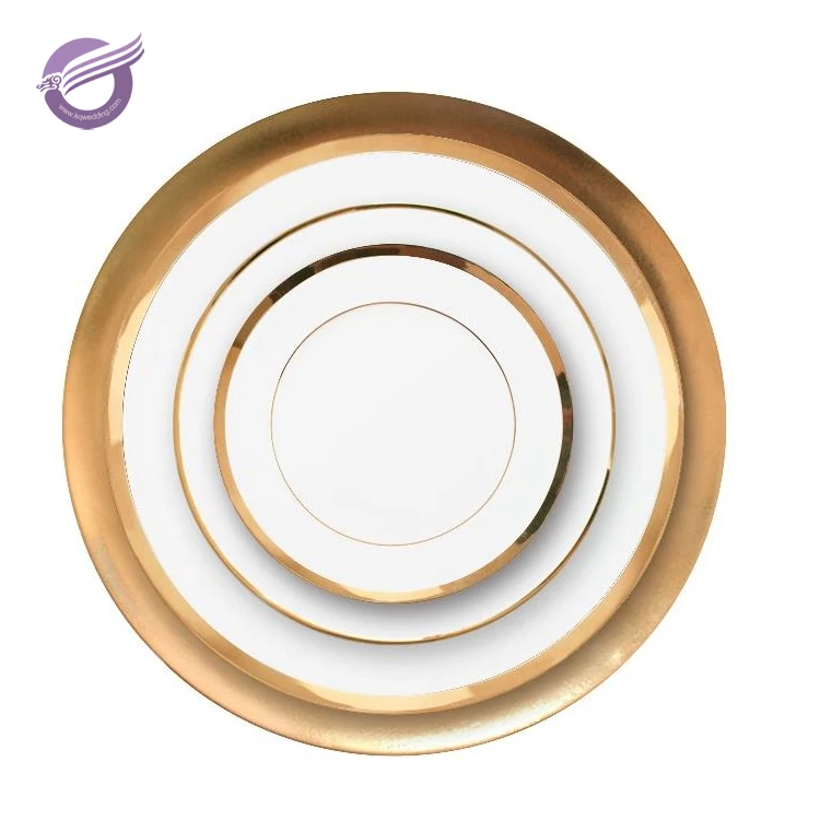 KQ0019 Bone China gold rim wedding ceramic dinner plate sets