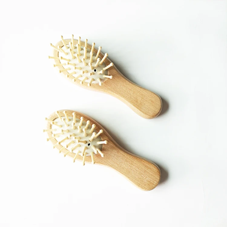 Natural Wooden Paddle Hair Brush Organic Bamboo Bristles Pins Hairbrush And Comb Travel Set