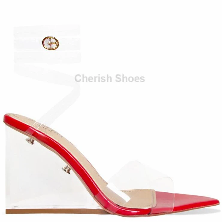 Wholesale Ladies sexy high wedge platform sandal clear perspex Wedge Platform Sandals for women