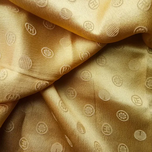 Solid-dyeing italian silk brocade fabric, custom logo 16mm mulberry silk jacquard