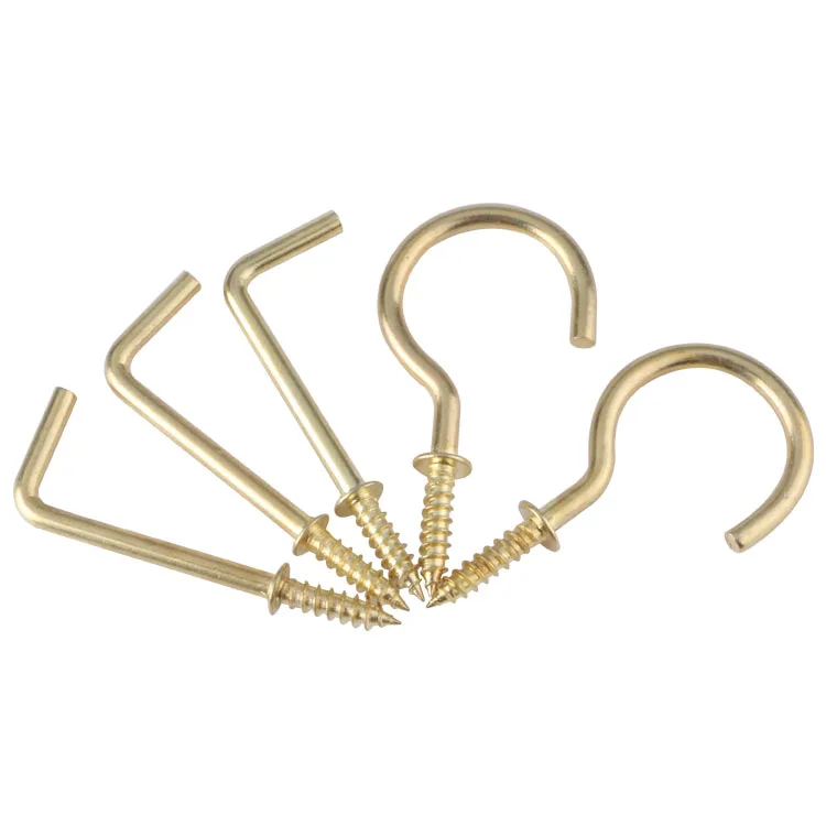 Self Tapping Screw Golden Color L shape key hooks eye bolt wooden hook screw