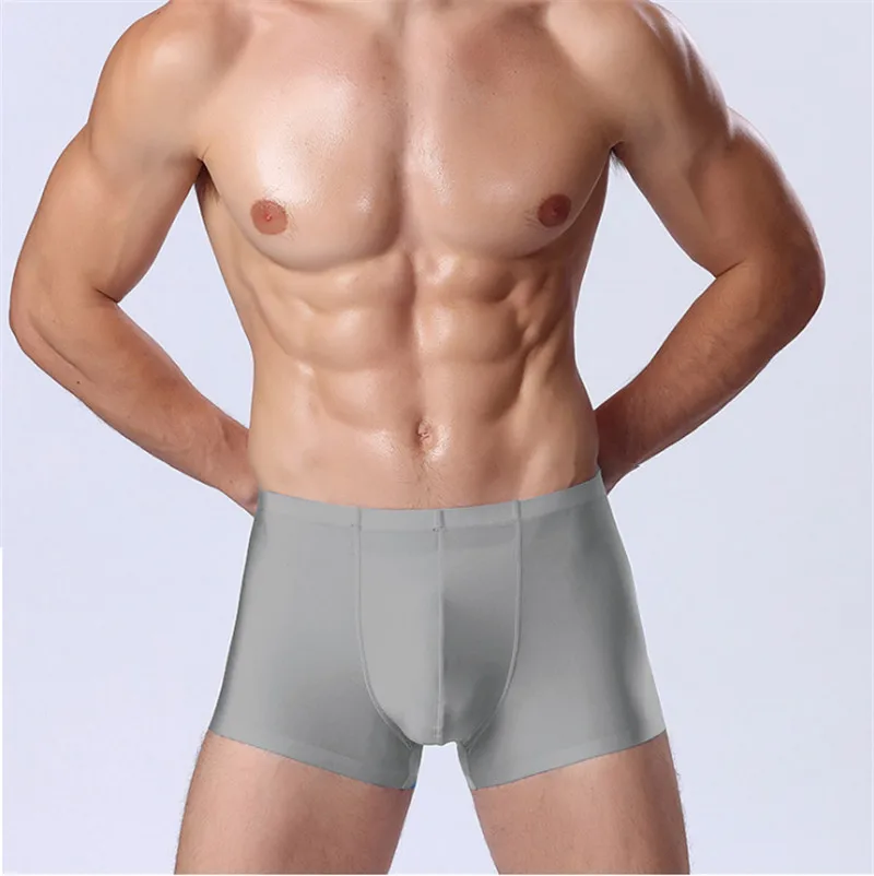 underwear men boxer seamless slip home sexy ice silk underpants shorts transparent
