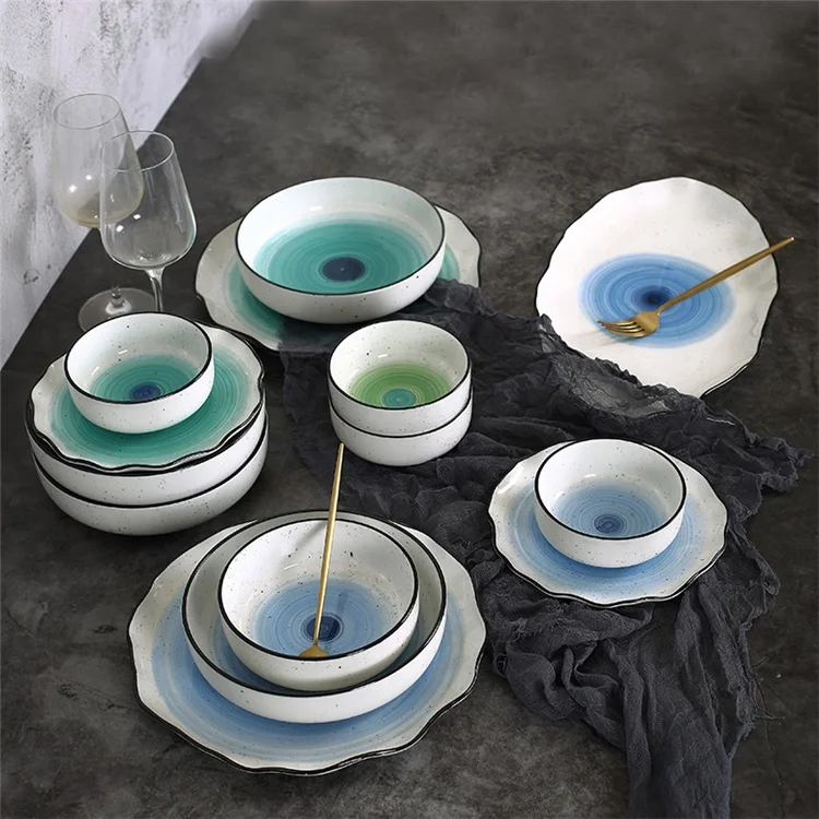 Unique design graceful  dinnerware irregular shape plates china crockery porcelain dinner set for restaurant