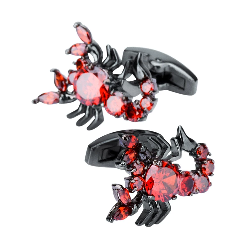 Novelty Scorpion Model Inlaid High Quality Red Zircons Cufflinks for Mens Shirts