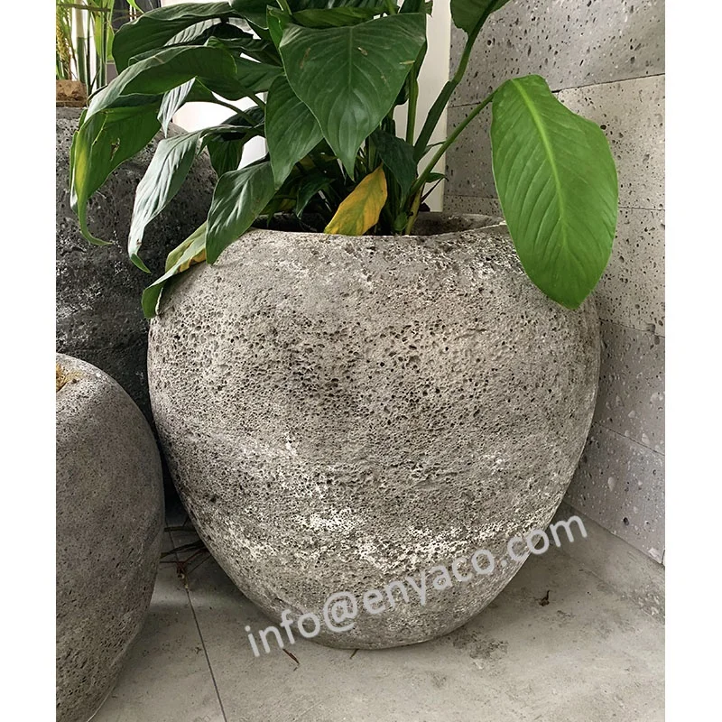 Antique Lava Stone Patio Backyard Flower Pot Planter Outdoor, Garden Ornaments Stone Plant Pot, Stone Garden Products