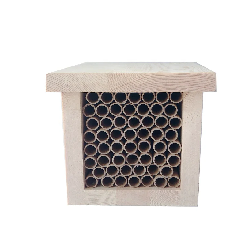 Natural quality pinewood wooden mason bee house with papertube