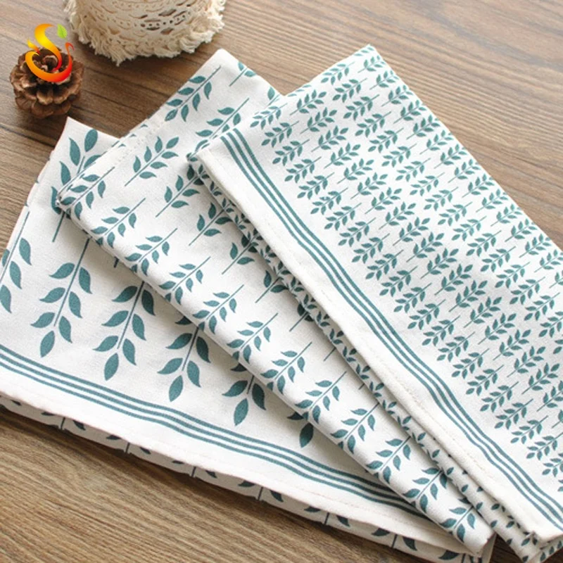 
Forest style fresh cotton and linen leaves napkins fabric cocktail napkin green cover towel tea towel dish towel 