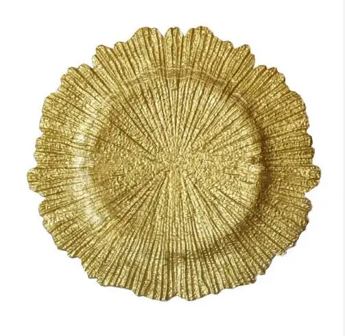 wholesale cheap fancy reef silver gold plastic wedding charger plates