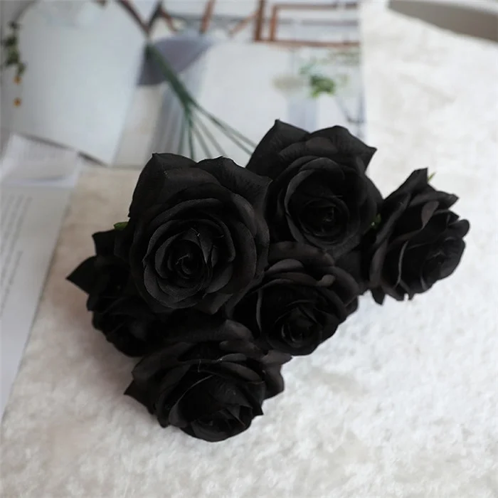 F-1249 Factory Wholesale Artificial Black Rose Bouquet Head Decoration