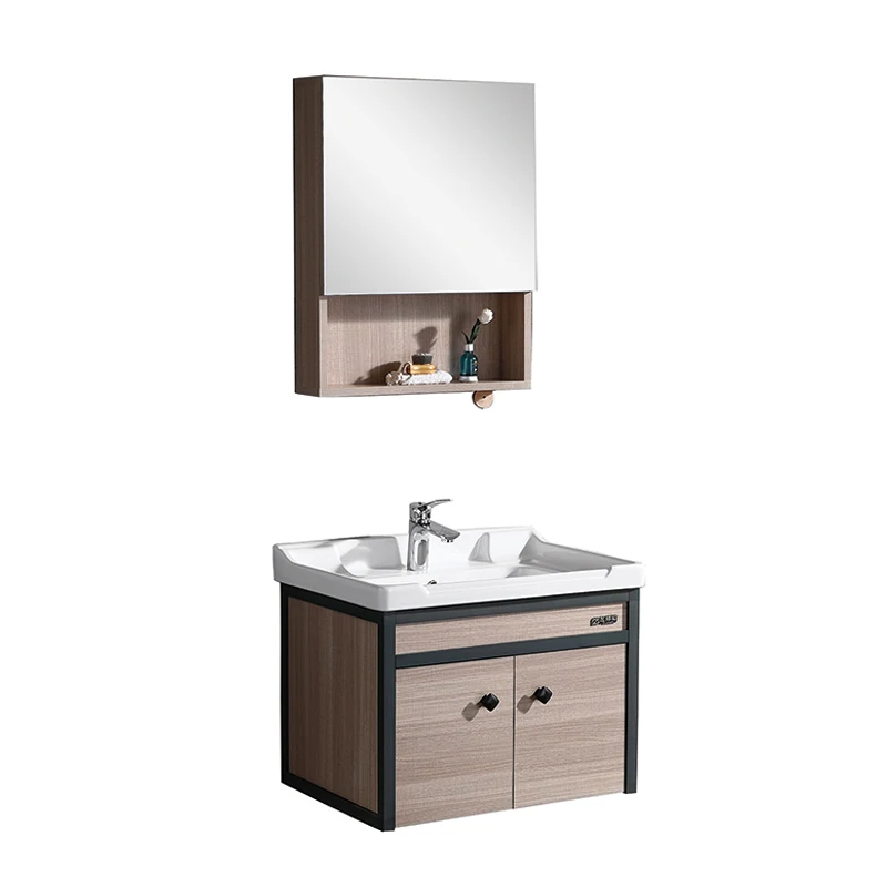 
Wall-mounted aluminum modern 600mm mirror door vanity bathroom cabinet 