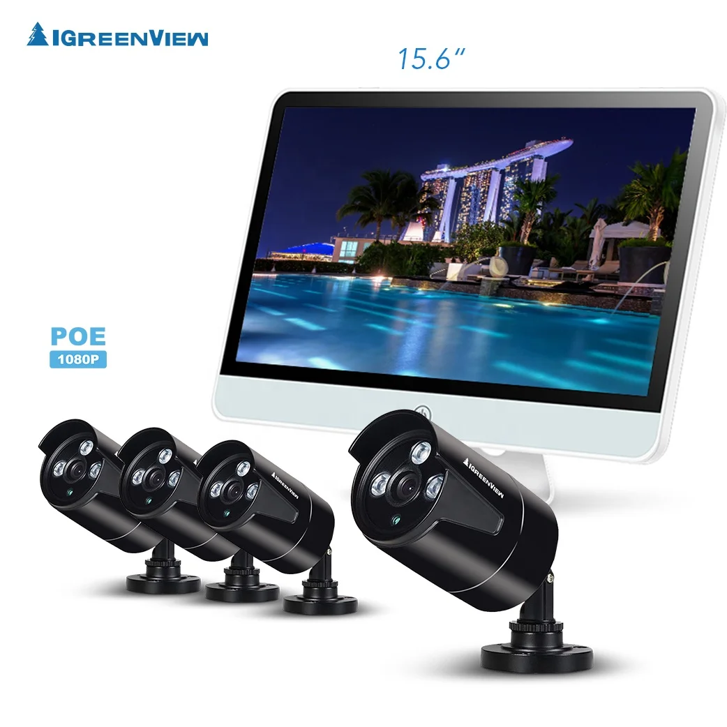 15.6inch LCD Built-in NVR 4CH channel surveillance camera kit security camera system poe nvr kit