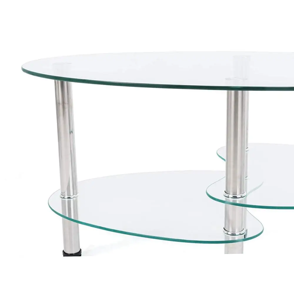Modern Design Furniture Oval Tempered Glass Top Metal Coffee Table