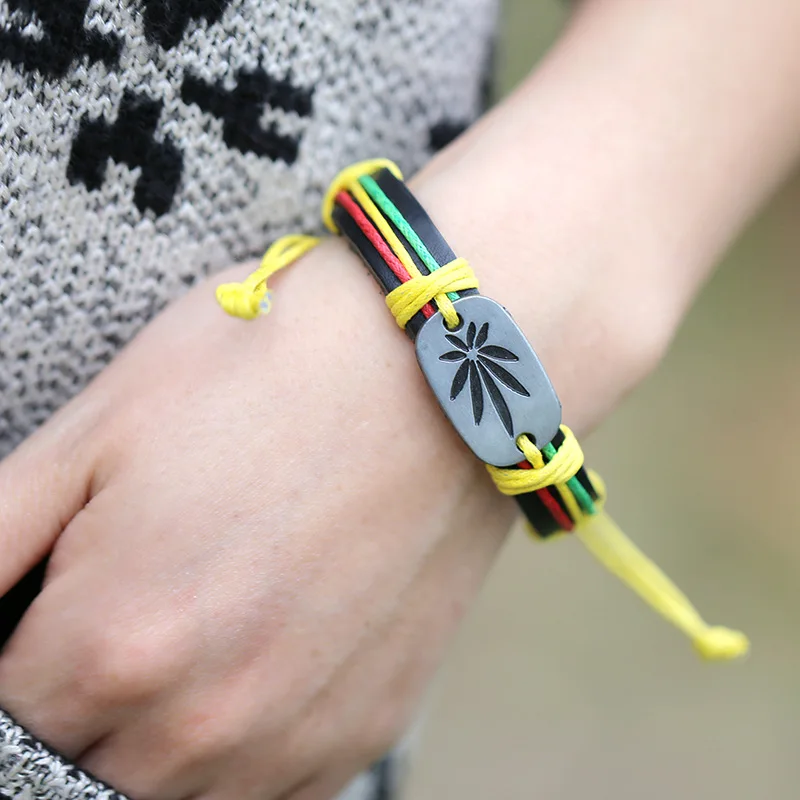 Jamaica Reggae red yellow Bracelet factory sell leather accessories hiphop dance bracelet