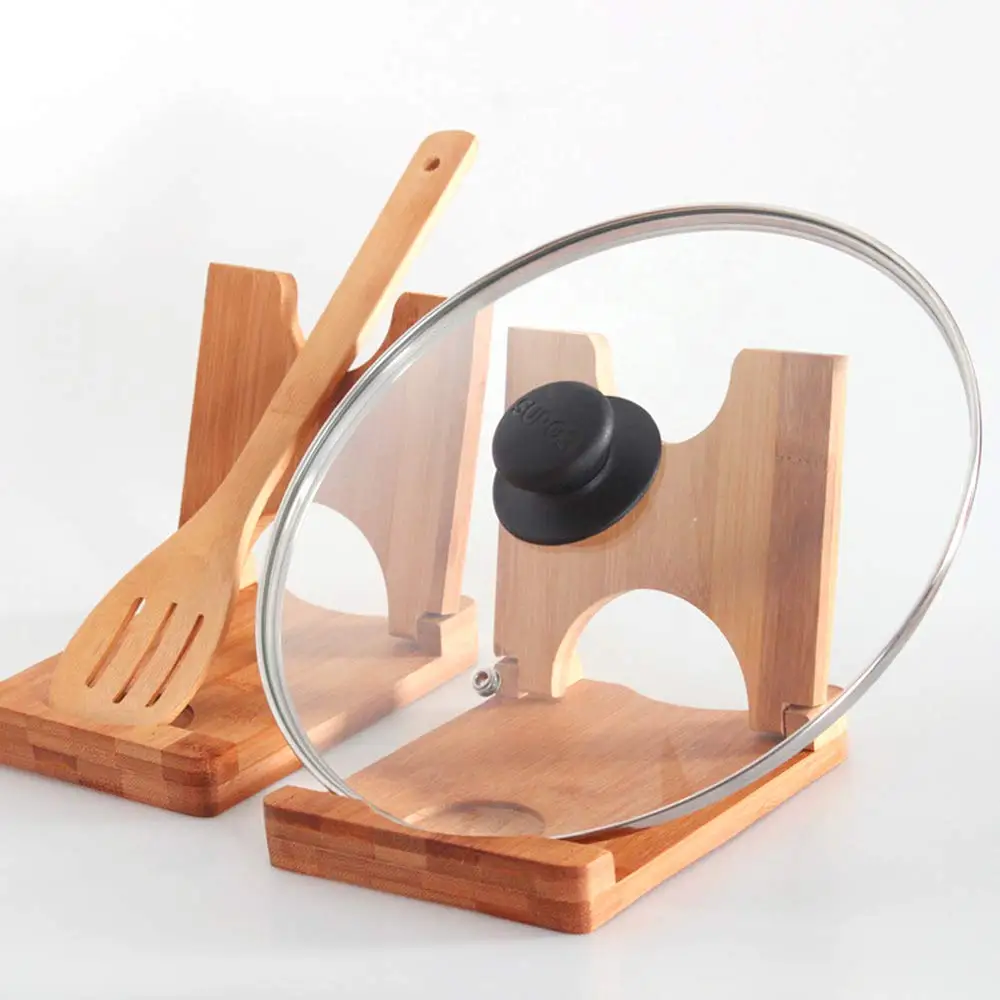 
Kitchen Spoons Shelf with Pot Cover Bamboo Folding Pot Lids Holder 
