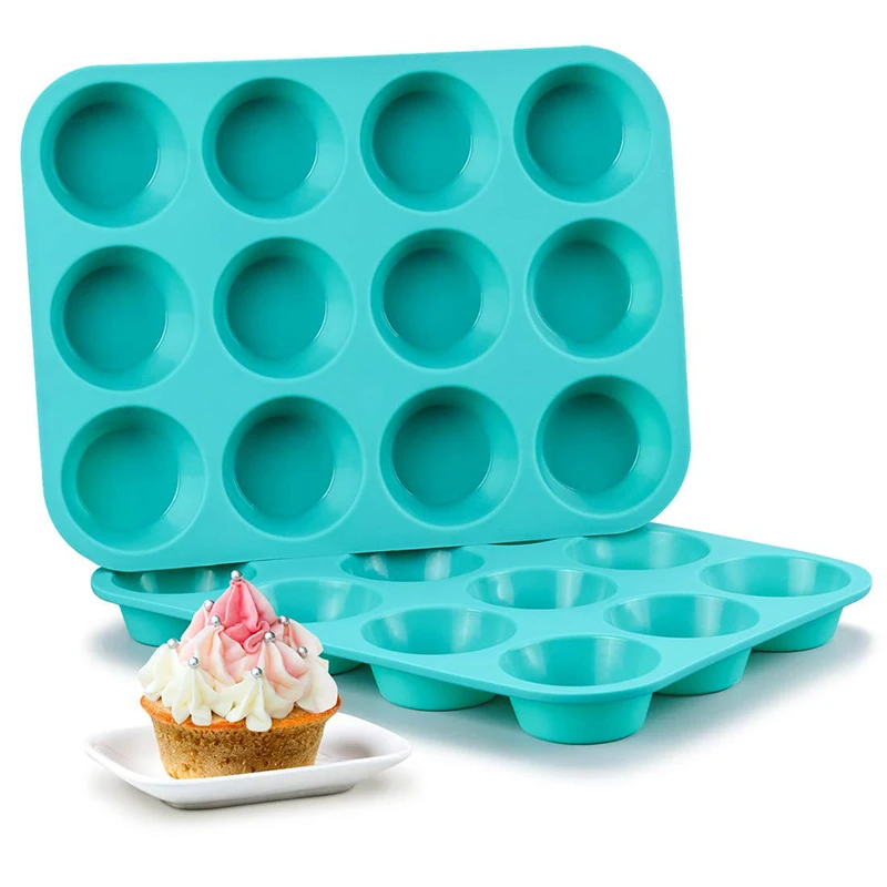 12-Cup Silicone Muffin Cupcake Baking Pan, Cake Baking Cups Mold