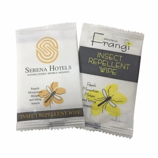 anti-insect wipes with active constituent citronella oil OEM factory anti-mosquito organic wet tissues in single sachet