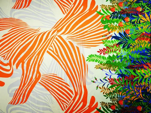 
flower C2050 100% pure hand printed crepe silk satin fabric 