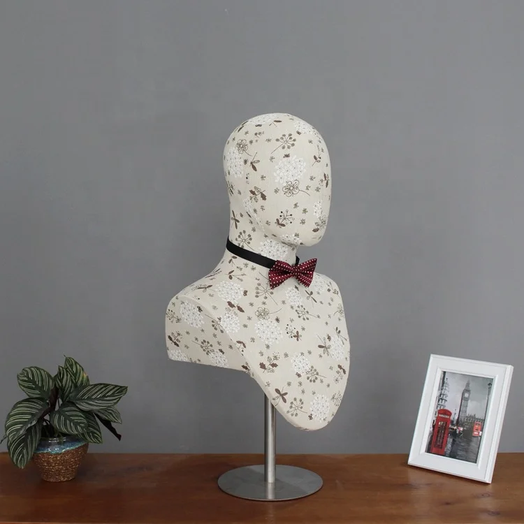 Canvas linen fabric cover vintage abstract mannequin head without hair for hat and scarf display