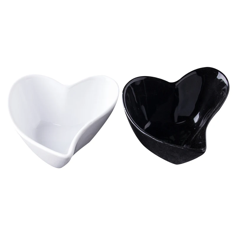 High quality home/restaurant/hotel table porcelain heart shaped bowls white dishes black ceramic heart shaped plates