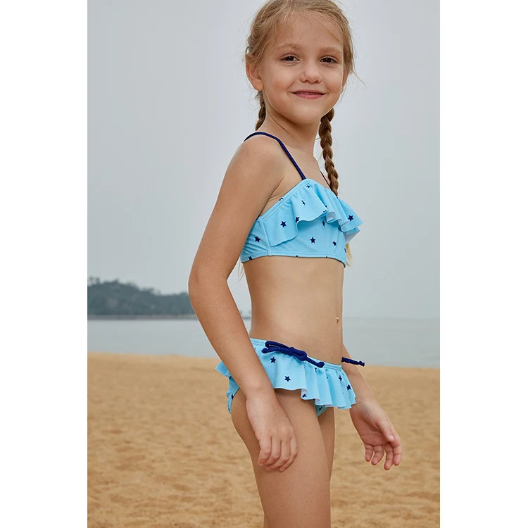 
Wholesale Swimsuit Kids Bathing Suits Swimming Costume Star Printing Two Pieces Beachwear Blue Bikini For Little Girls 