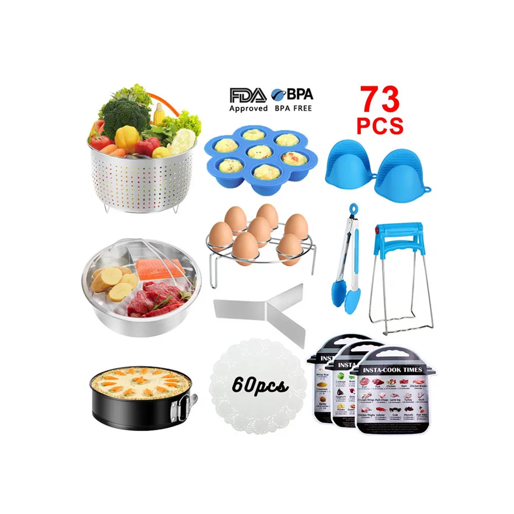 Instant Pot Accessories Set, 73 PCS Instant Pot Accessories Compatible with 5,6,8Qt - 60 Pcs Parchment Papers, 2 Steamer Baskets