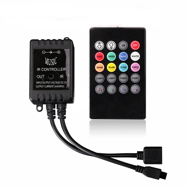 Music controller Audio sound sensitive for LED RGB Strip with 20keys IR remote for led DC12v Black