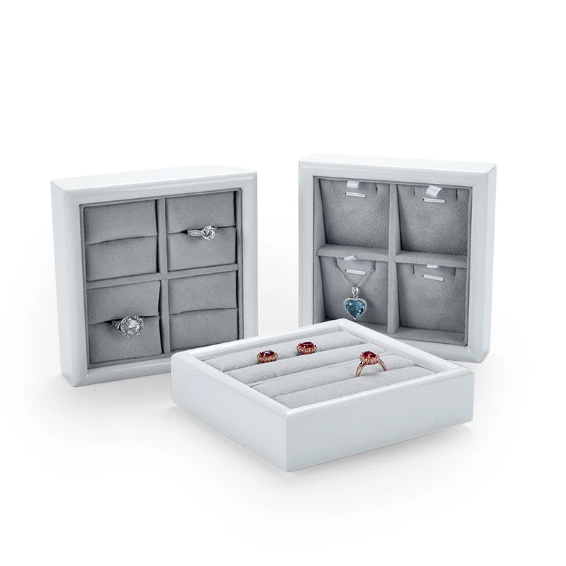 Wholesale grey velvet custom jewelry display tray case for rings earrings bracelet display